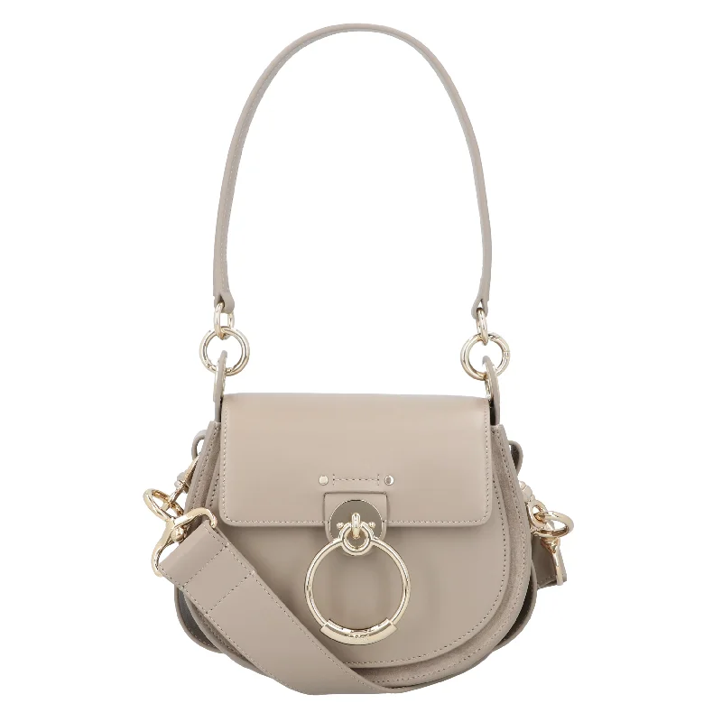 Chloé Small Tess Bag In Shiny Leather And Suede Grey