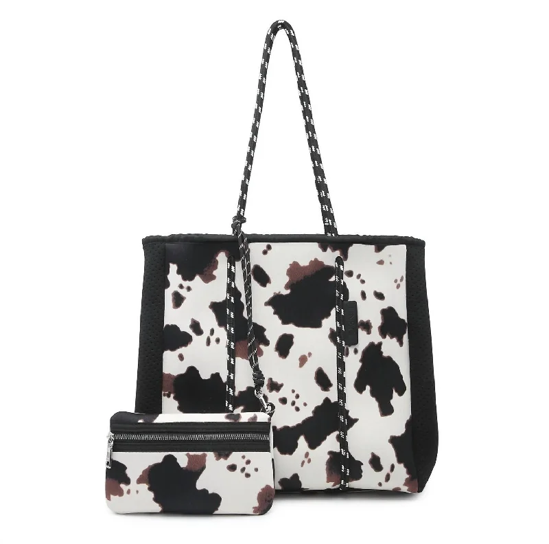 Meribella Multifunctional Neoprene Tote With Pouch In White Cow