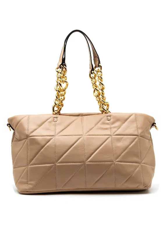 Zen Collection Quilted Chain Large Shoulder Bag, Nude