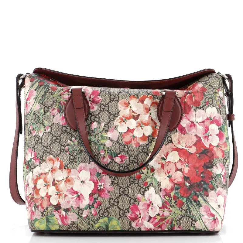 Signature Fold Over Tote Blooms Print GG Coated Canvas Medium