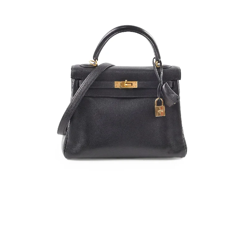 Hermes Kelly 25 Noir Square J Stamp Evergrain Black