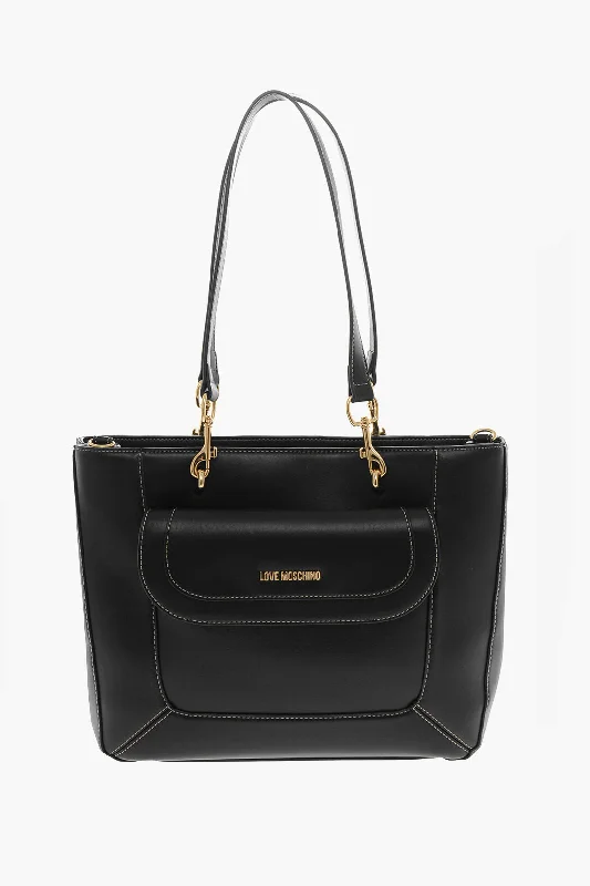 Moschino Love Faux Leather Tote Bag With Visible Stitching