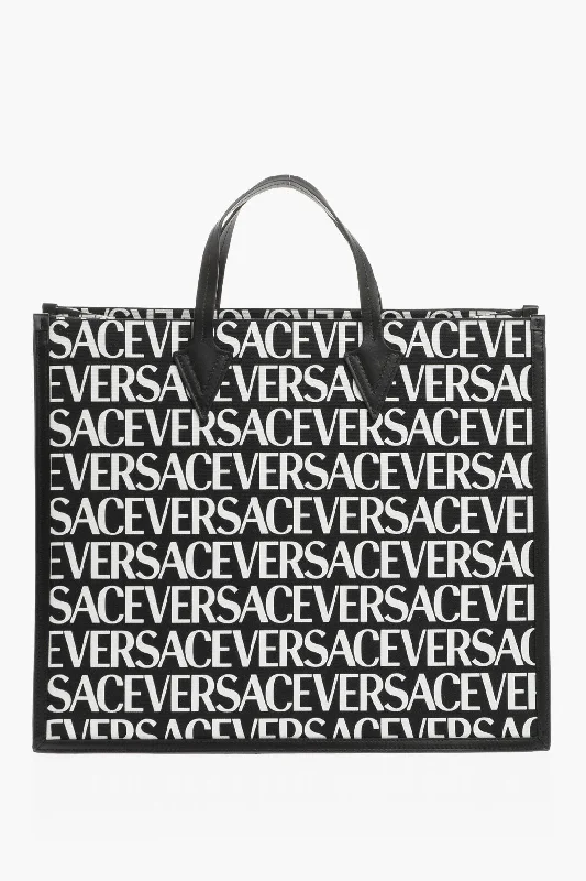 Versace All-Over Logo Tote Bag With Leather Trims