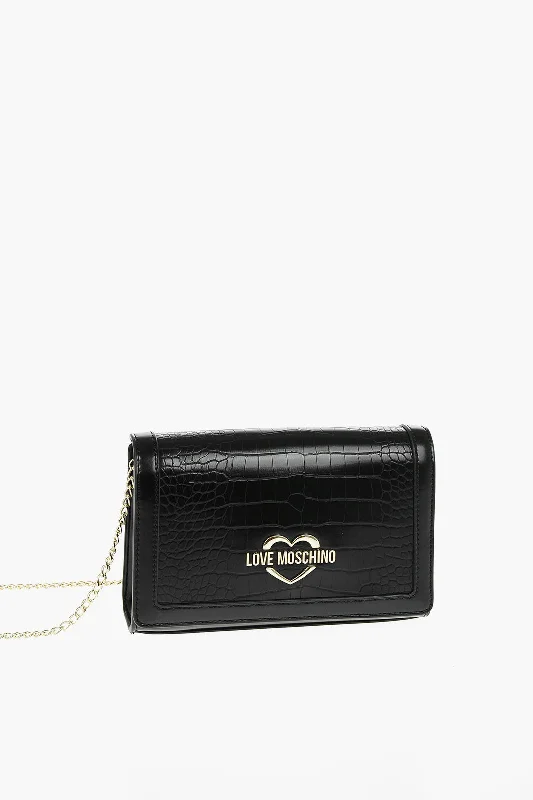 Moschino Love Crocodile Effect Faux Leather Crossbody Bag