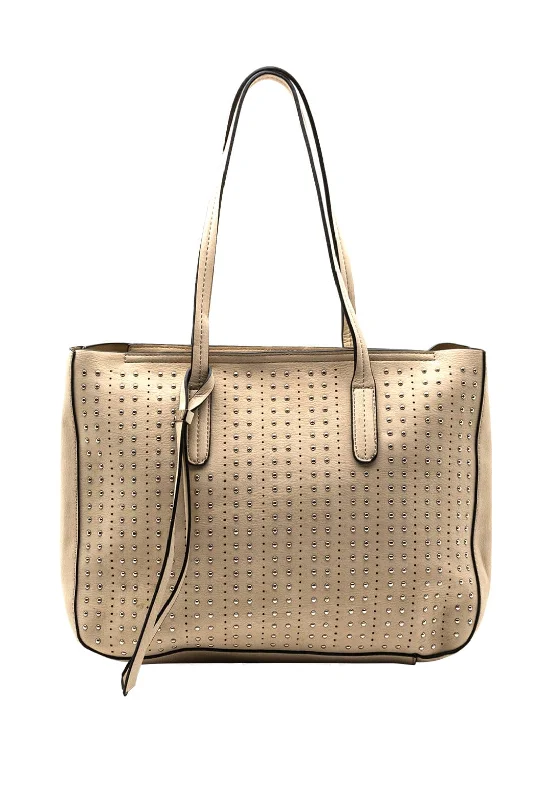 Zen Collection Studded Large Shopper Bag, Beige