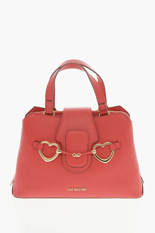 Moschino Love Textured Faux Leather Tote Bag With Golden Front Clamp