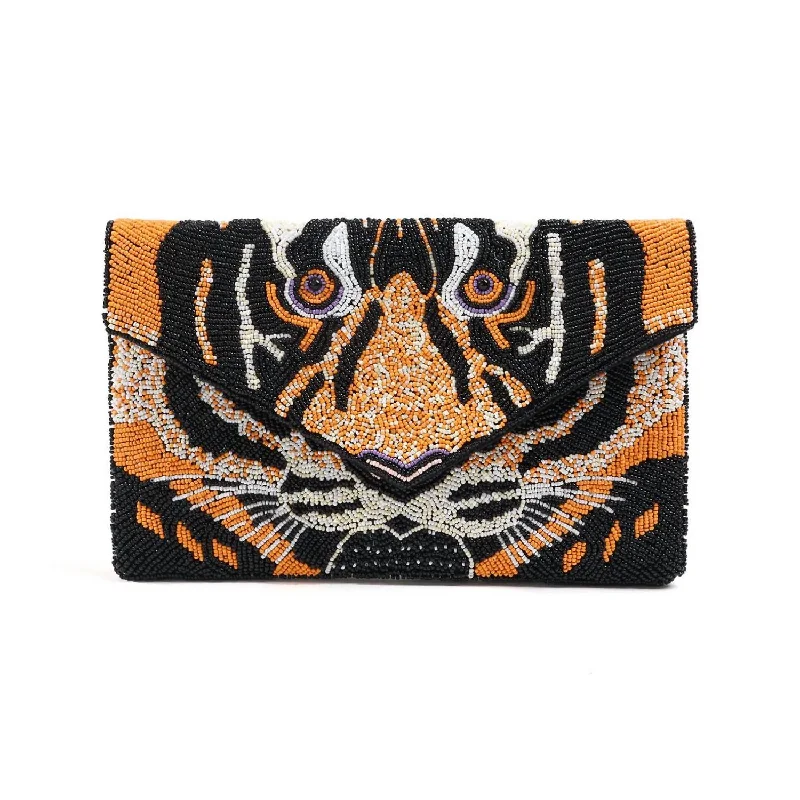 Livy Beaded Flapover Crossbody Clutch In Tiger