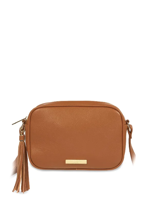 Katie Loxton Sophia Tassel Top Zip Crossbody Bag, Cognac