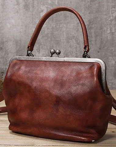 Handmade Genuine Bag Vintage Frame Leather Handbag Shoulder Bag Crossbody Bag Women Leather Purse