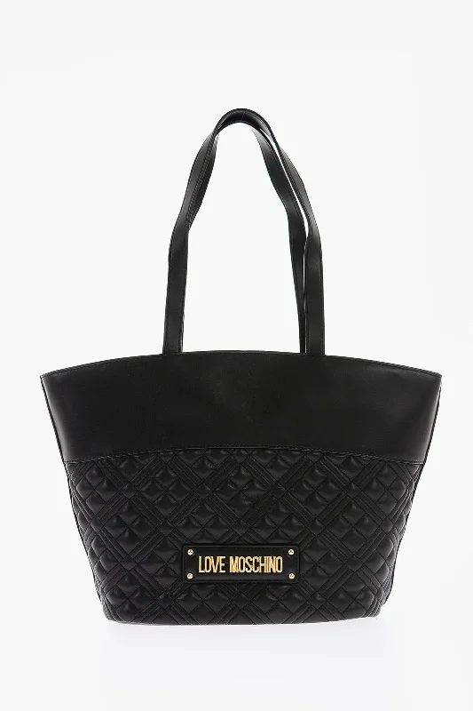 Moschino Love Quilted Faux Leather Tote Bag With Embossed Logo