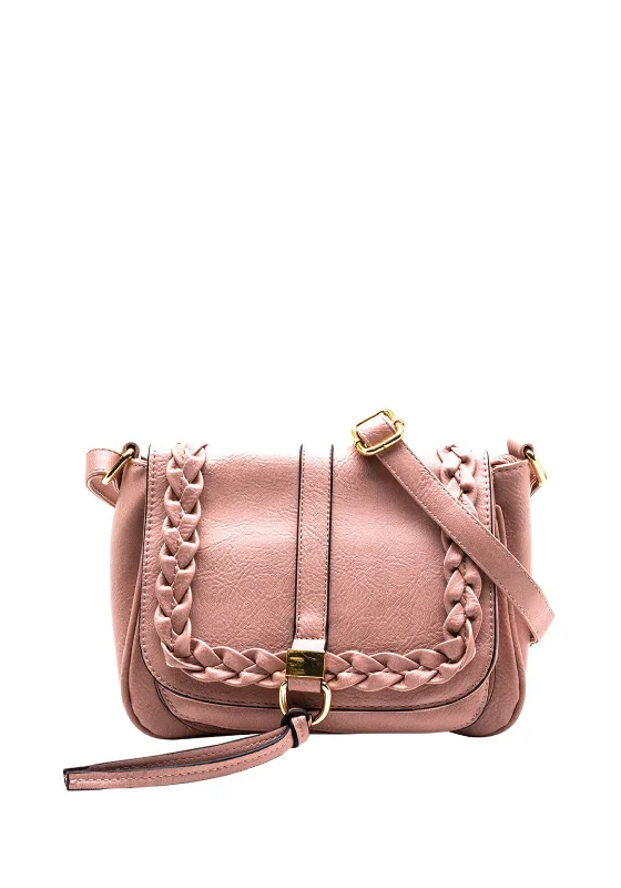 Zen Collection Plait Detail Crossbody Bag, Dusty Pink