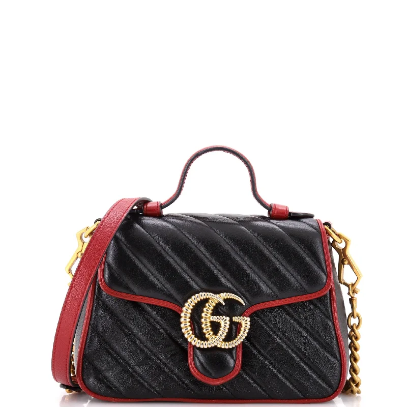 GG Marmont Top Handle Flap Bag Diagonal Quilted Leather Mini