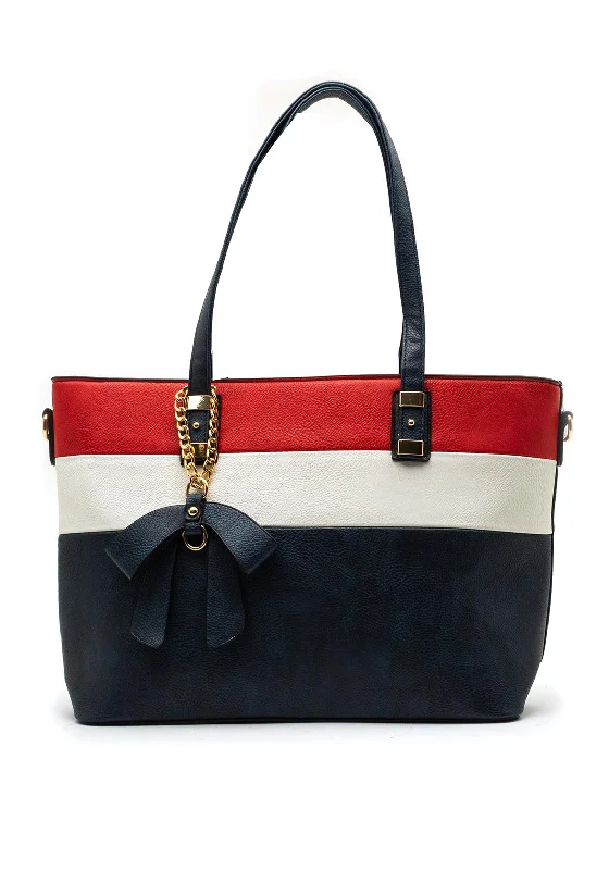 Zen Collection Nautical Stripe Panel Large Tote Bag, Navy