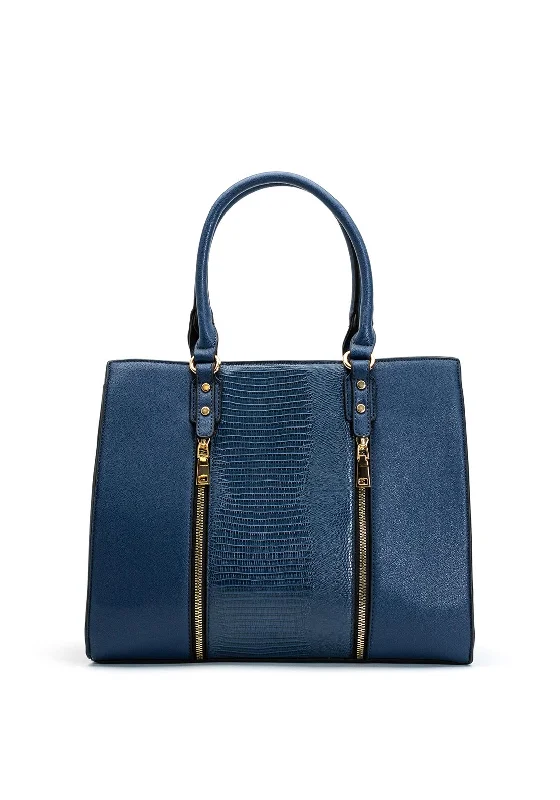 Zen Collection Dual Zip Detail Shopper Bag, Blue