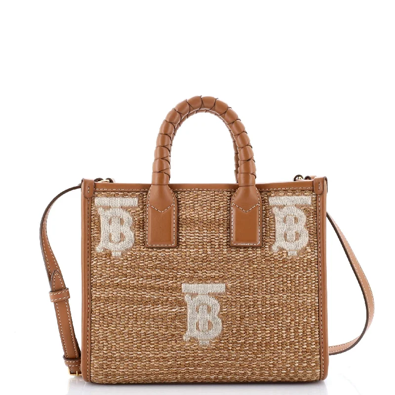 Freya Shopping Tote Embroidered Raffia with Leather Mini