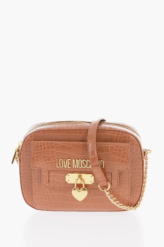 Moschino Love Crocodile Effect Faux Leather Crossbody Bag