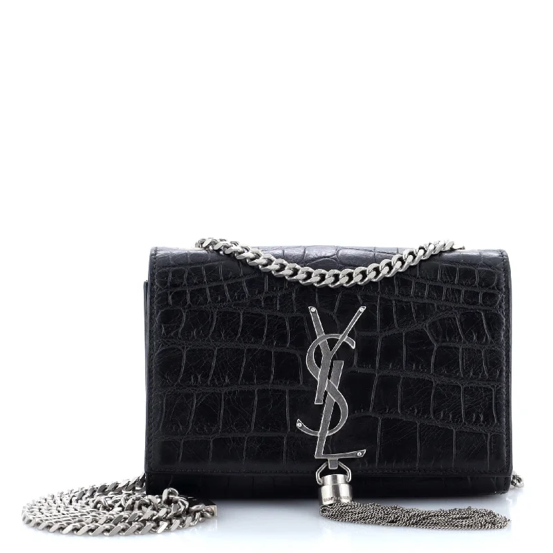 Classic Monogram Tassel Crossbody Bag Crocodile Embossed Leather Small