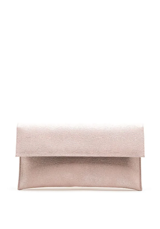 Pomares Textured Shimmer Leather Clutch Bag, Lilac