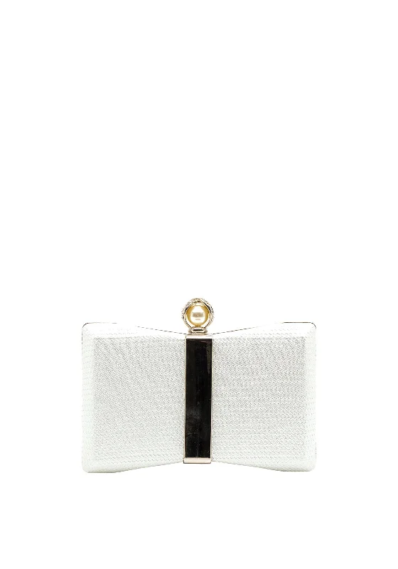 Zen Collection Bow Pearl Clasp Clutch Bag, Silver