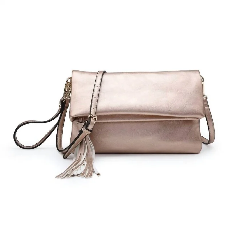 Austin Flapover Tassel Crossbody/clutch In Rose Gold