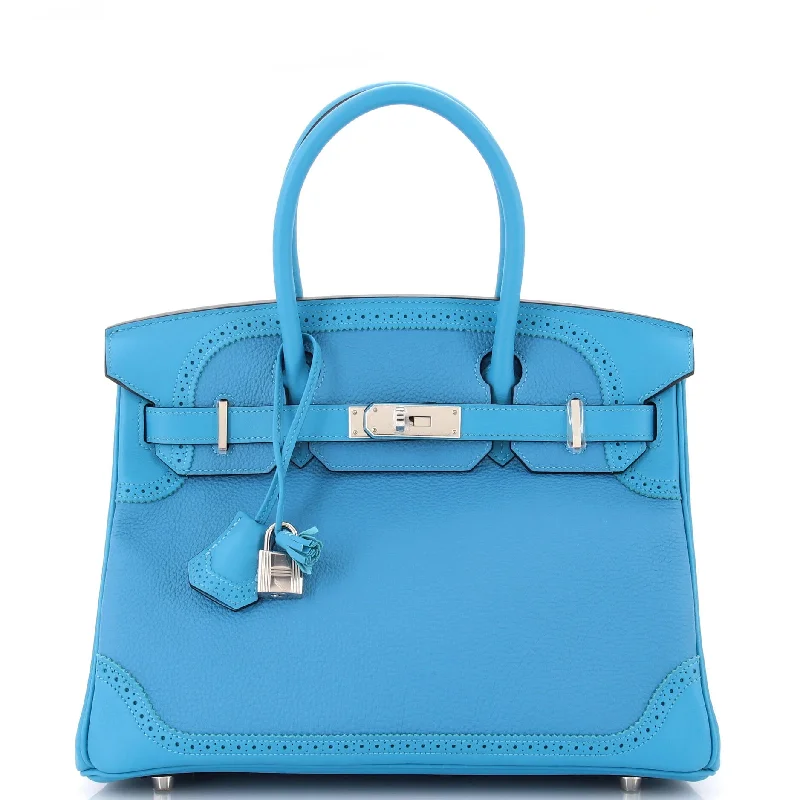 Birkin Ghillies Bag Turquoise Togo and Swift with Palladium Hardware 30