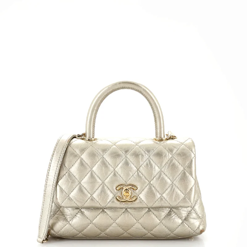 Coco Top Handle Bag Quilted Aged Calfskin Mini