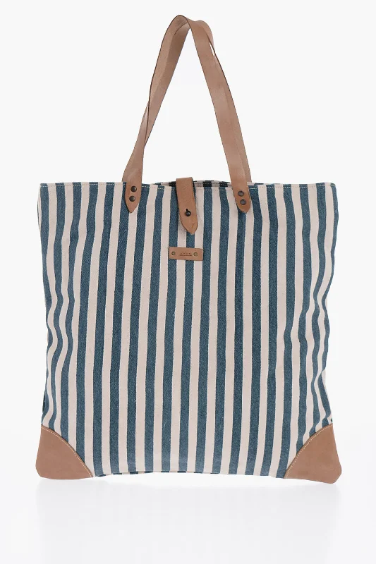 Afar Striped Cotton Tote Bag With Leather Details