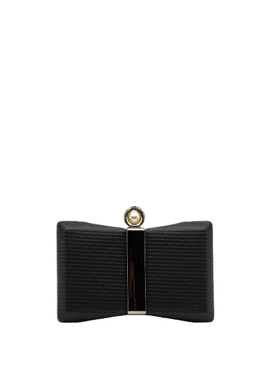 Zen Collection Bow Pearl Clasp Clutch Bag, Black