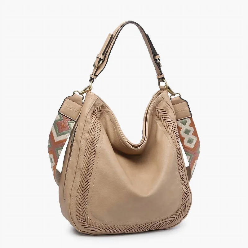 Aris Whipstitch Hobo Crossbody With Guitar Strap In Tan