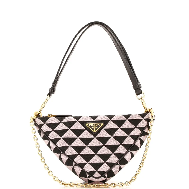 Double Symbole Triangle Bag Leather and Jacquard Mini