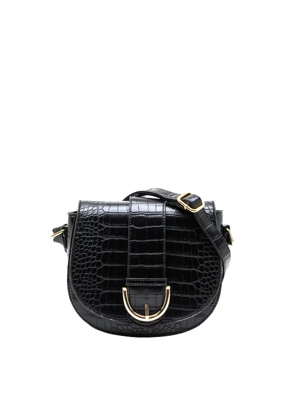 Zen Collection Crocodile Print Crossbody Bag, Black