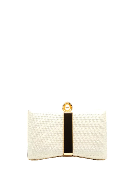 Zen Collection Bow Pearl Clasp Clutch Bag, Gold