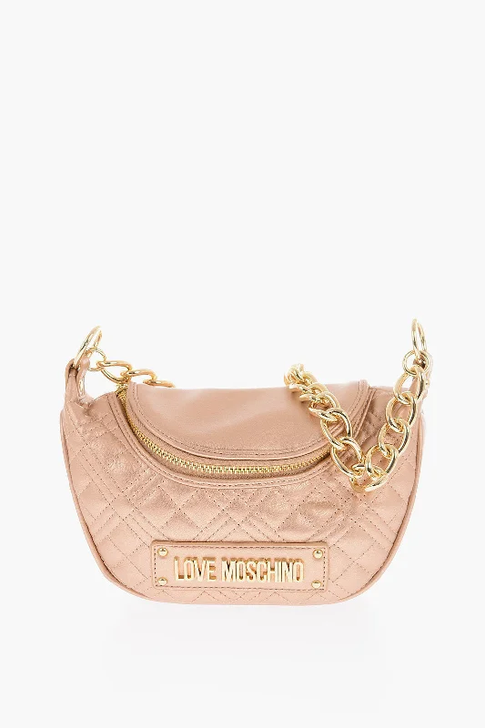 Moschino Love Quilted Shiny Faux Leather Crossbody Bag With Golden Ch