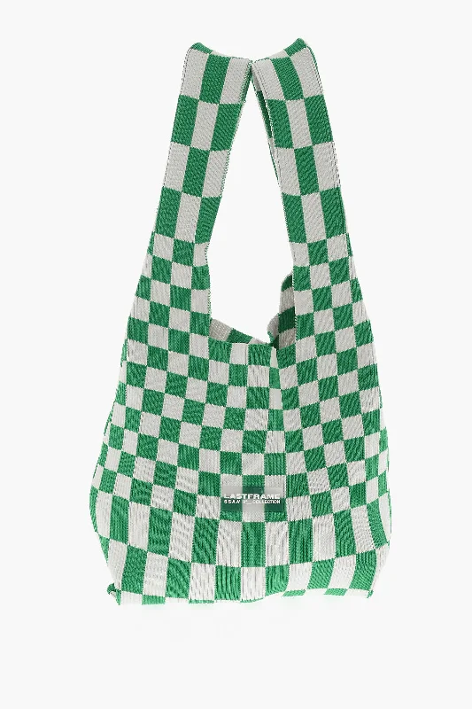 Last Frame Two-Tone Checked Knitted Tote Bag