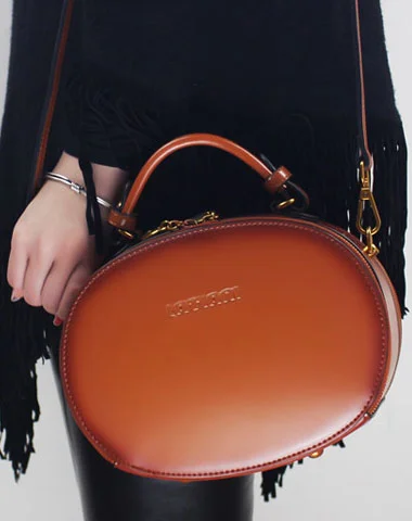 Genuine Leather oval round handbag shoulder bag for women leather crossbody bag