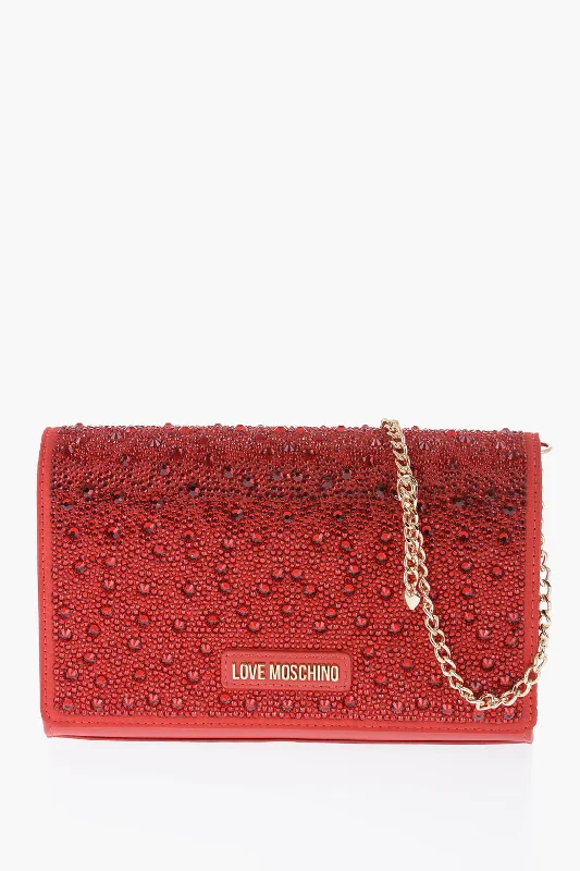 Moschino Love Faux Leather Crossbody Bag Embellished With Rhinestones