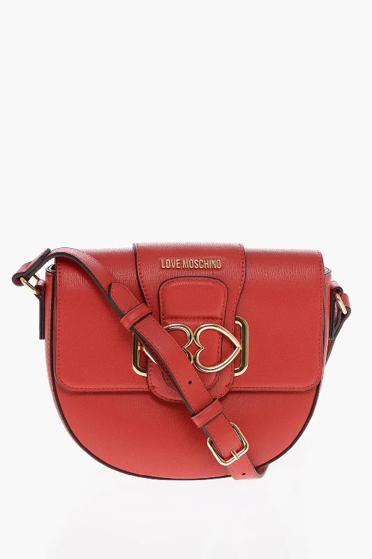 Moschino Love Faux Leather Crossbody Bag With Double Metal Heart