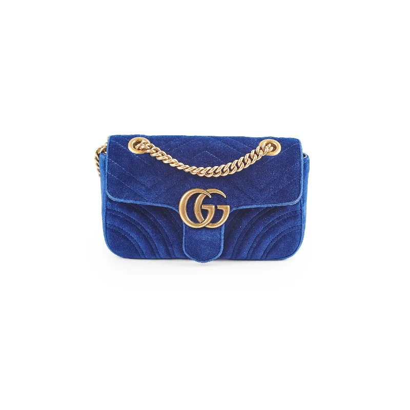 Gucci Marmont Mini Shoulder Bag Navy Blue Velvet