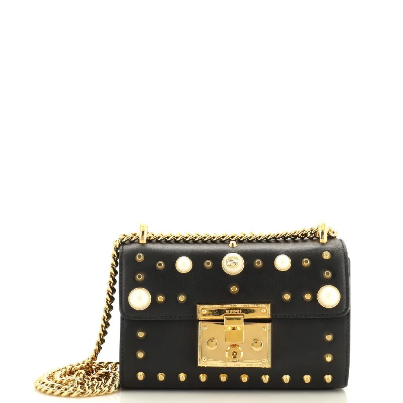 Pearly Padlock Shoulder Bag Studded Leather Small