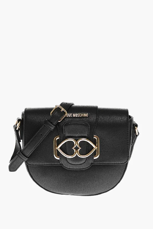 Moschino Love Faux Leather Crossbody Bag With Double Metal Heart