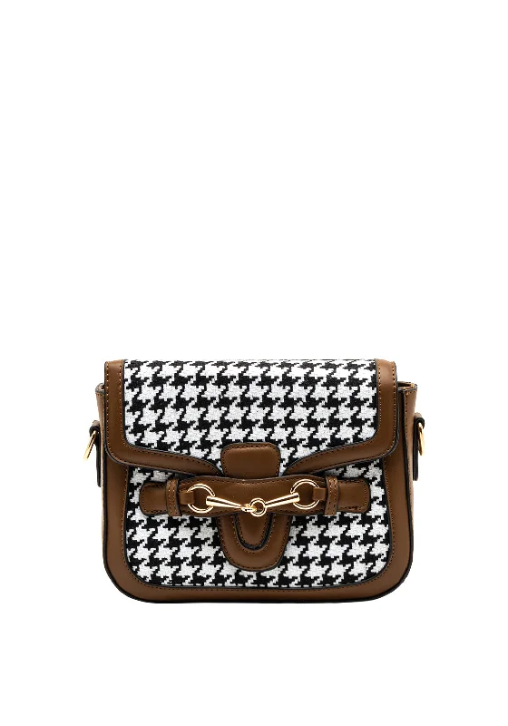 Zen Collection Houndstooth Small Crossbody Bag, Brown