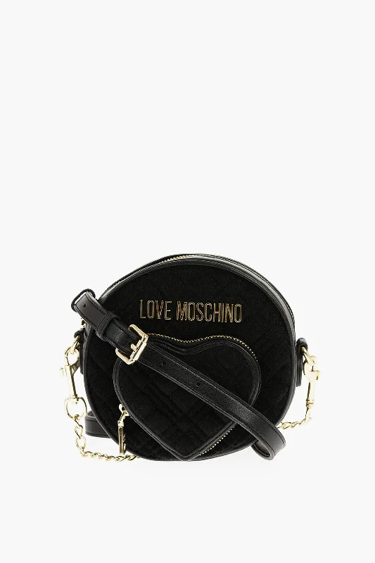 Moschino Love Faux Leather And Fabric Round Crossbody Bag With Heart