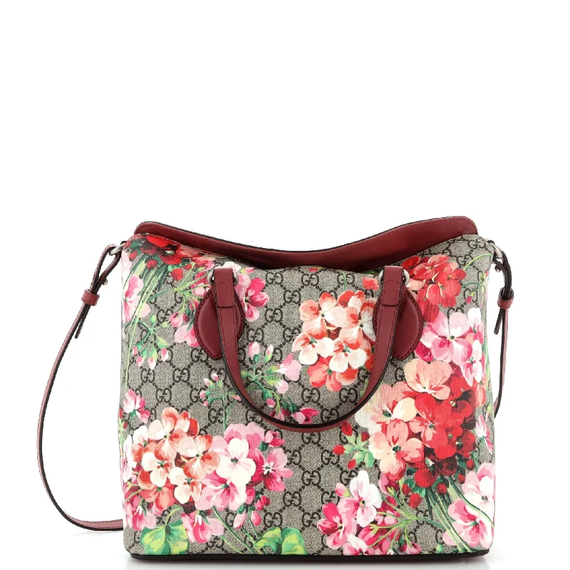 Signature Fold Over Tote Blooms Print GG Coated Canvas Medium