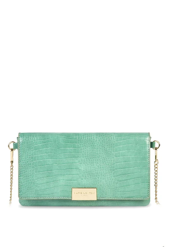 Katie Loxton Celine Faux Croc Skin Flap-Over Crossbody Bag, Mint Green