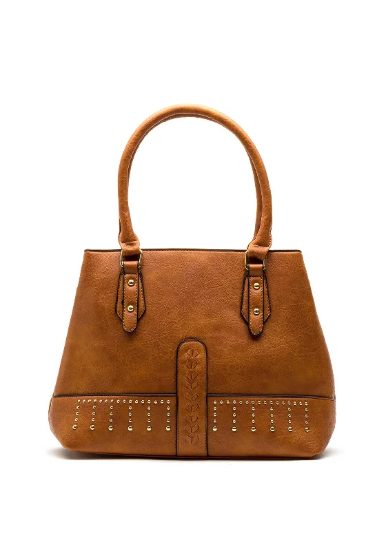 Zen Collection Studded Shopper Bag, Brown