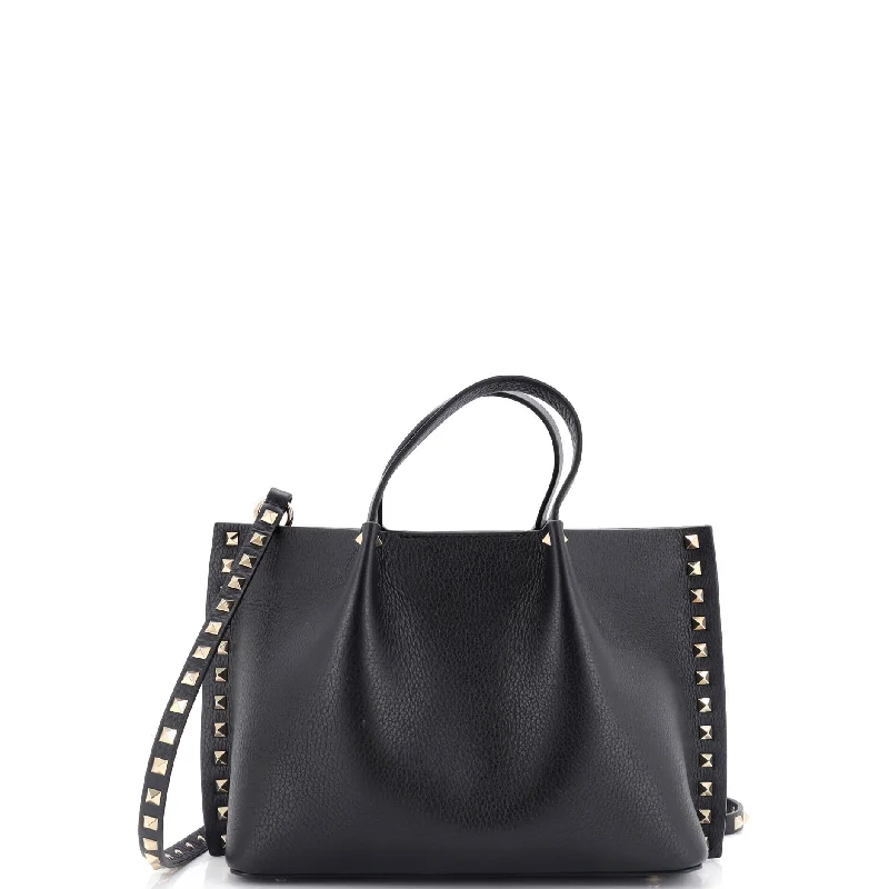 Rockstud Convertible Top Handle Open Tote Leather Small