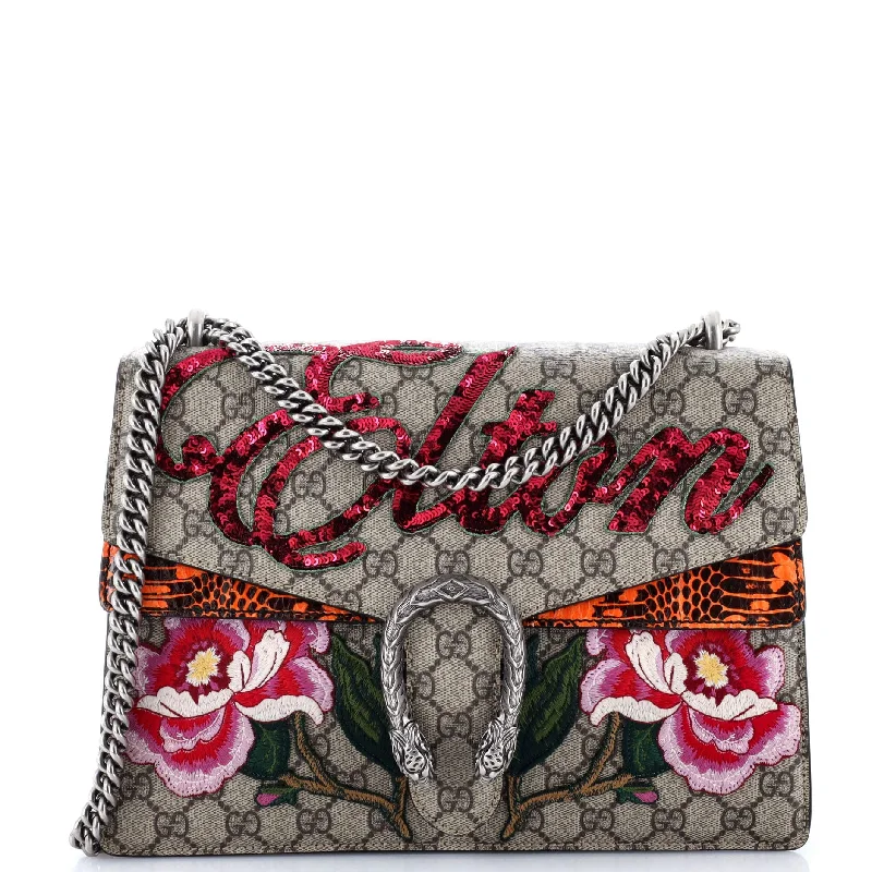 Dionysus Bag Embroidered GG Coated Canvas with Python Medium