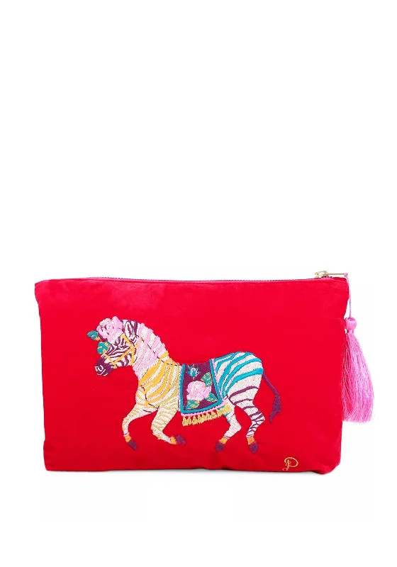 Zebra Carnival Velvet Wash Bag Fuchsia