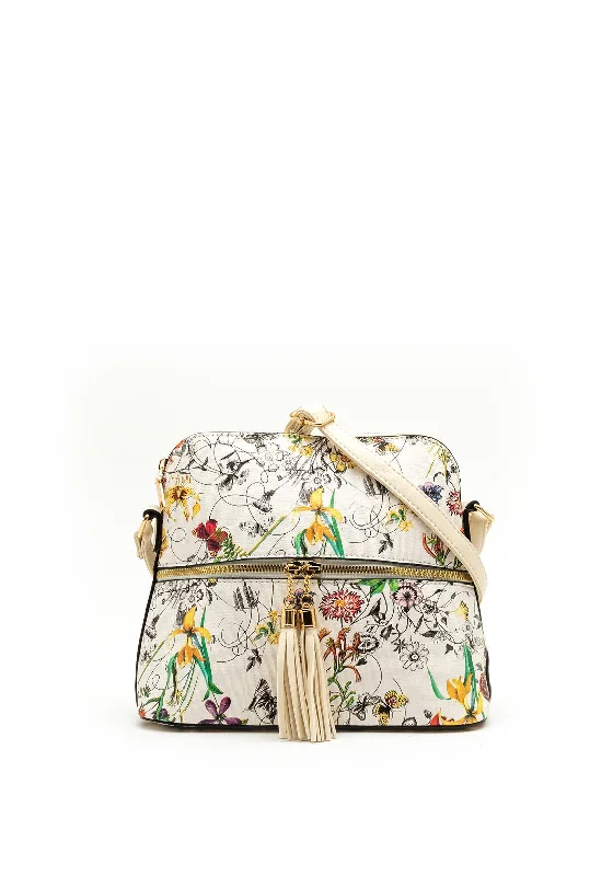 Zen Collection Floral Print Small Crossbody Bag, Beige