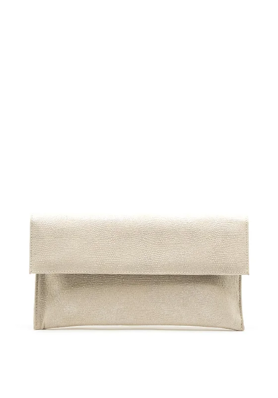 Pomares Textured Shimmer Leather Clutch Bag, Champagne